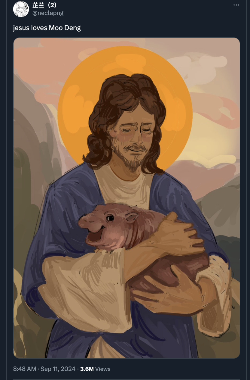 moo deng memes - painting - 2 jesus loves Moo Deng 3.6M Views